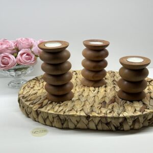 Ahşap Mumluk  3'lü bombeli